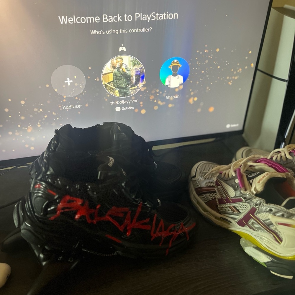 Balenciaga Black Sneakers with Red Detailing